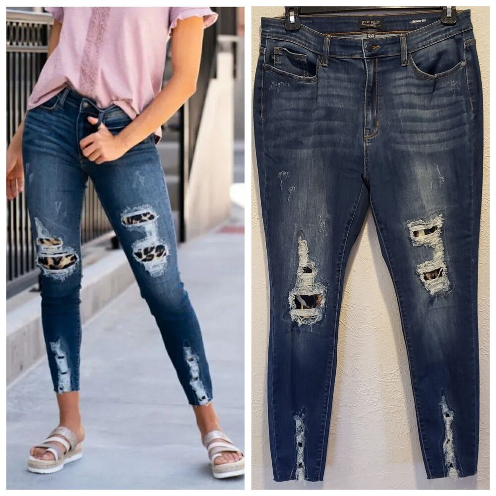 Judy Blue Distressed Skinny Jeans - Dark Blue